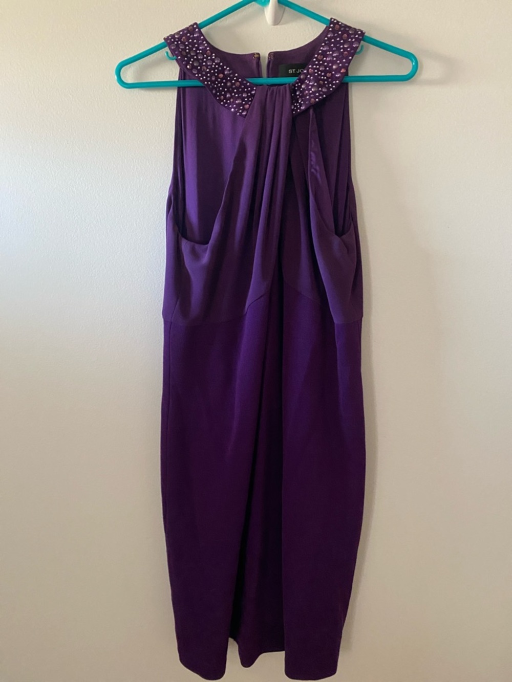 St. John Purple Beaded-Collar Midi Dress